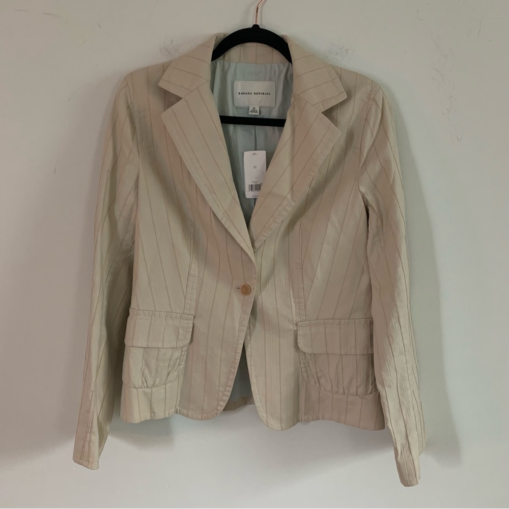 Banana Republic Khaki Pin Striped Blazer Size 10 NWT